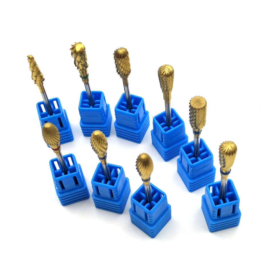 HYTOOS 9 tipos de brocas de carburo de tungsteno dorado, brocas rotativas para manicura, herramientas para uña accesorios, Cutter-HY10 de fresado