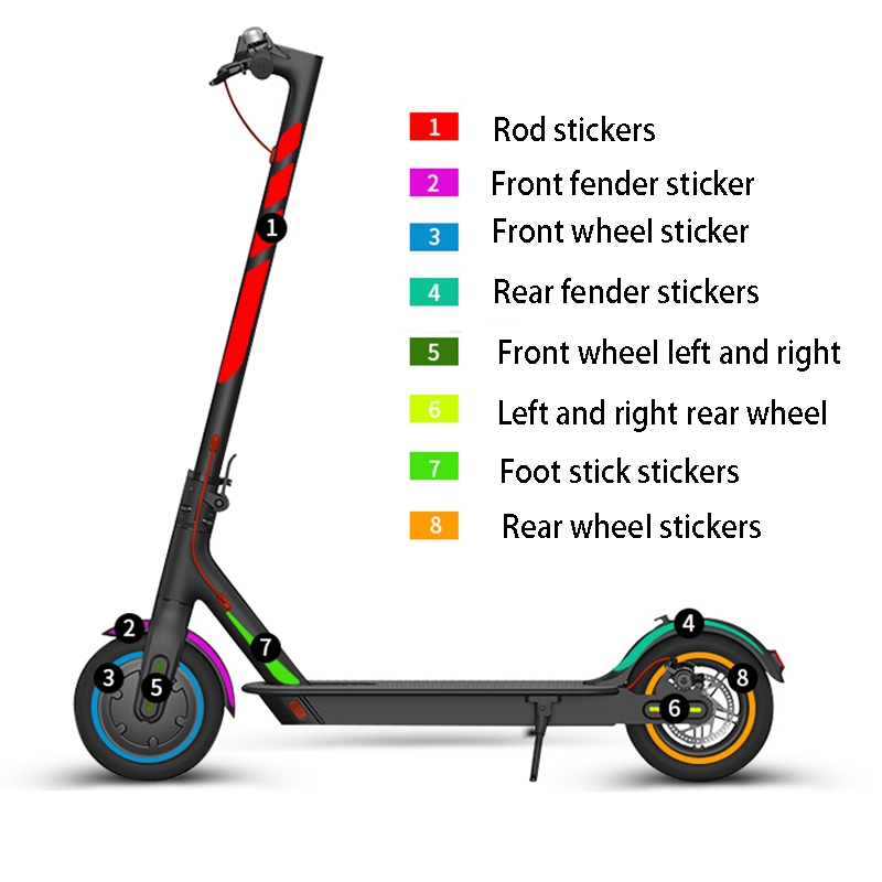 1 set reflektierende aufkleber für roller, komplettes aufkleber-set für xiaomi-serien-kickscooter, faltbare aufkleber