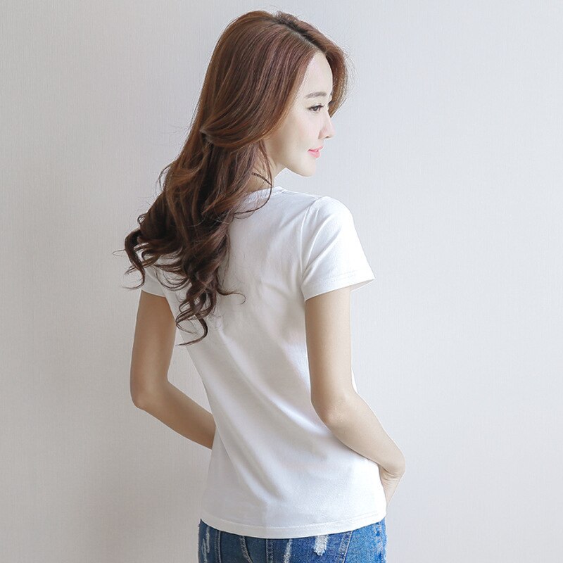 Vrouwen Wit Korte Mouw T-shirt Basic Dieptepunt Shirt Sping Zomer Solid Black Tees Slim Vrouwen Kleding Goedkope