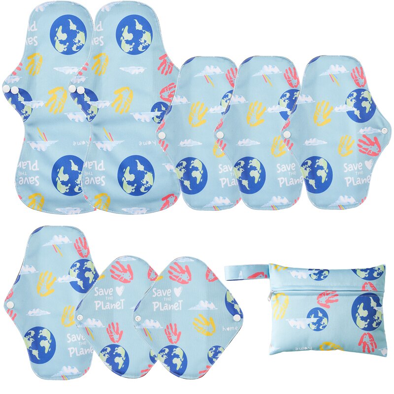 8pcs Bamboo Charcoal Reusable Menstrual Pads For Monthly Women Washable Gaskets Maternity Sanitary Towels Daily Pads 1pc Wet Bag: K-14