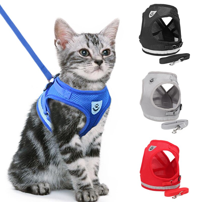 Ensemble réfléchissant, laisse pour chat, en Nylon, veste d'animal, petit Animal, vêtements à mailles, Chihuahua Yorkies, fournitures de gilet carlin