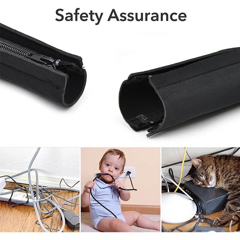 Cable Management Sleeves with zippers Adjustable Cable Tidy Sleeves Wire Protector for TV/ Computer/Home/Office - 50cm- 1~4 pack