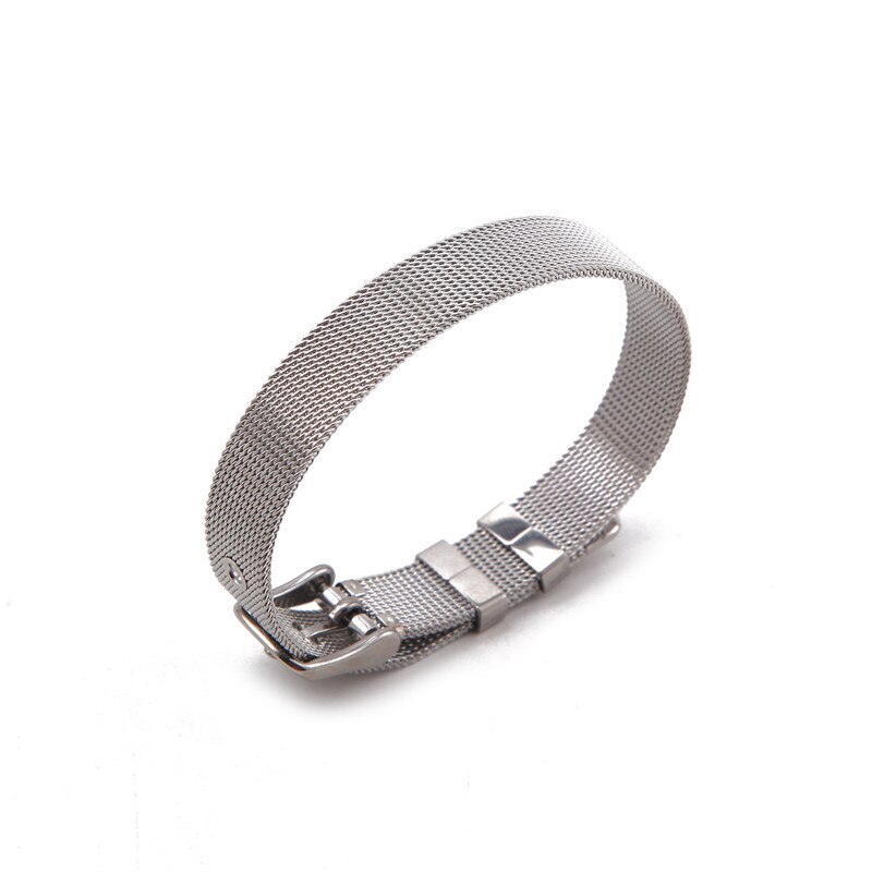 Somsoar smykker mesh stianless steel armbånd mesh sølvfarvede/guld/rosaguld armring pasform gør-det-selv skyde charms: Sølv