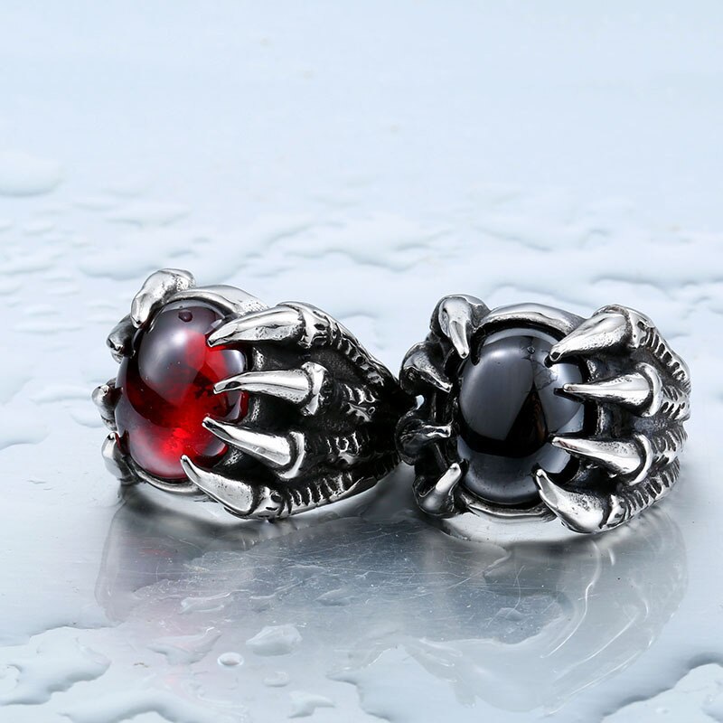 316l store røde cz klo kranium mænd calvarium punk vintage ring gotisk rustfrit stål biker ringe motorcykel smykker