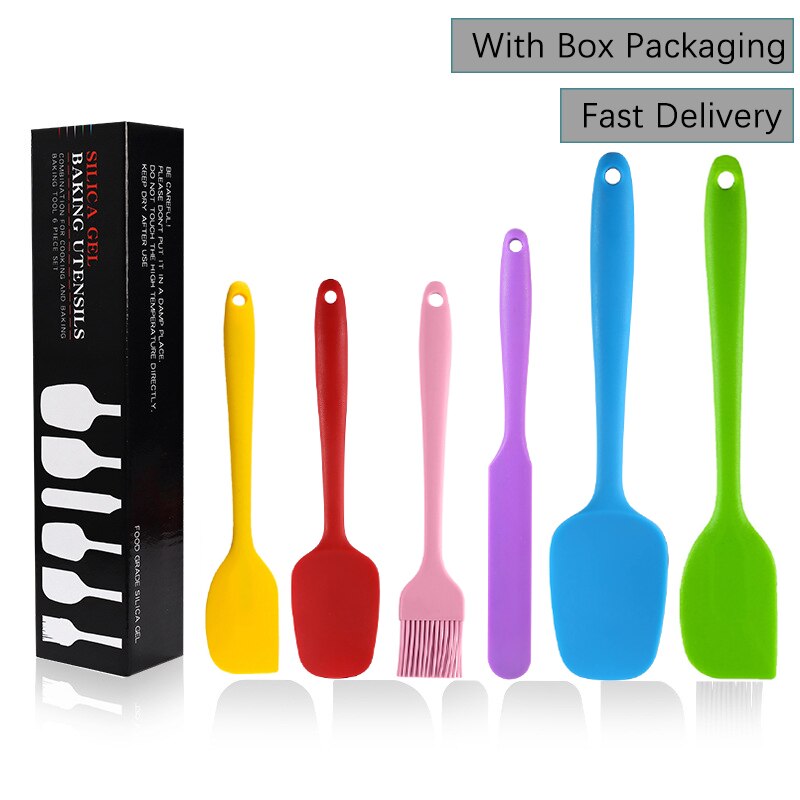 Juego de espátulas de silicona, utensilios de cocina, cuchara raspadora, cepillo, herramienta para hornear y cocinar, 6 uds.: 6pcs-Set-Colorful