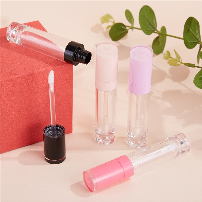 8ml plastik tykvæggede klar cylindrisk lipgloss tom tube kosmetisk pink lipgloss stick emballagebeholder