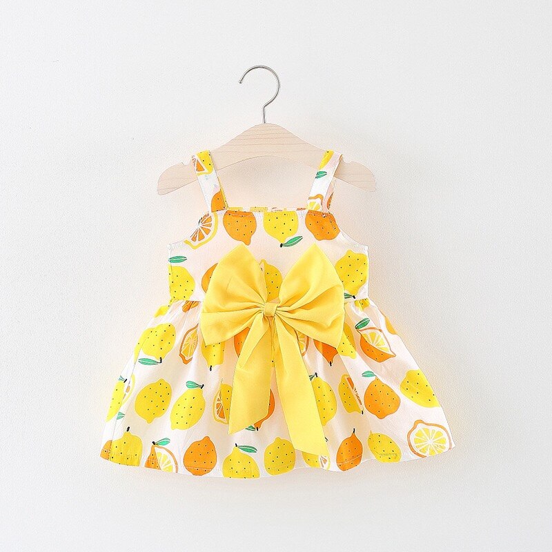 Baby Girl Dress Bow Lemon Print Infant Toddler Outfit Sleeveless Princess Dress Summer Baby Girl Clothes Girls Vestidos 0-24M: white / 6M