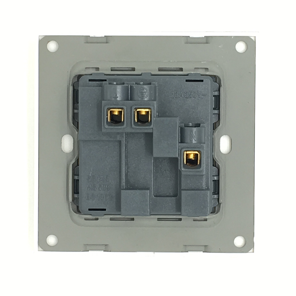 Wall Crystal Glass Panel Power UK Socket, 13A Black British Standard Electrical Outlet Switched 86mm * 86mm With Indicator