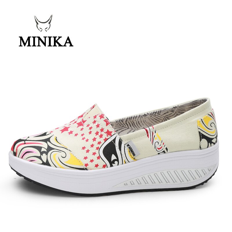 MINIKA Swing Platform Women Flats Breathable Summer Driving Shoes Female Canvas Fitness Slip On Women Flat Shoes dames schoenen