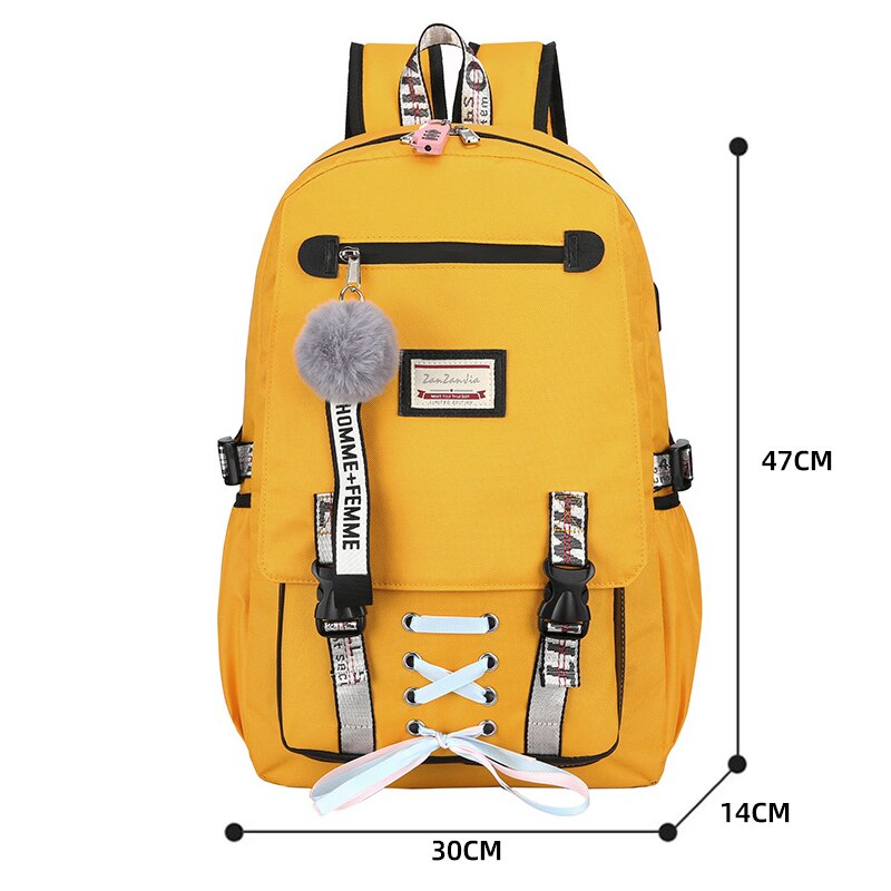 Nouvelle sacs d'école pour adolescentes enfants sac à dos femmes livre grande capacité école sac à dos toile voyage sac Mochila: yellow