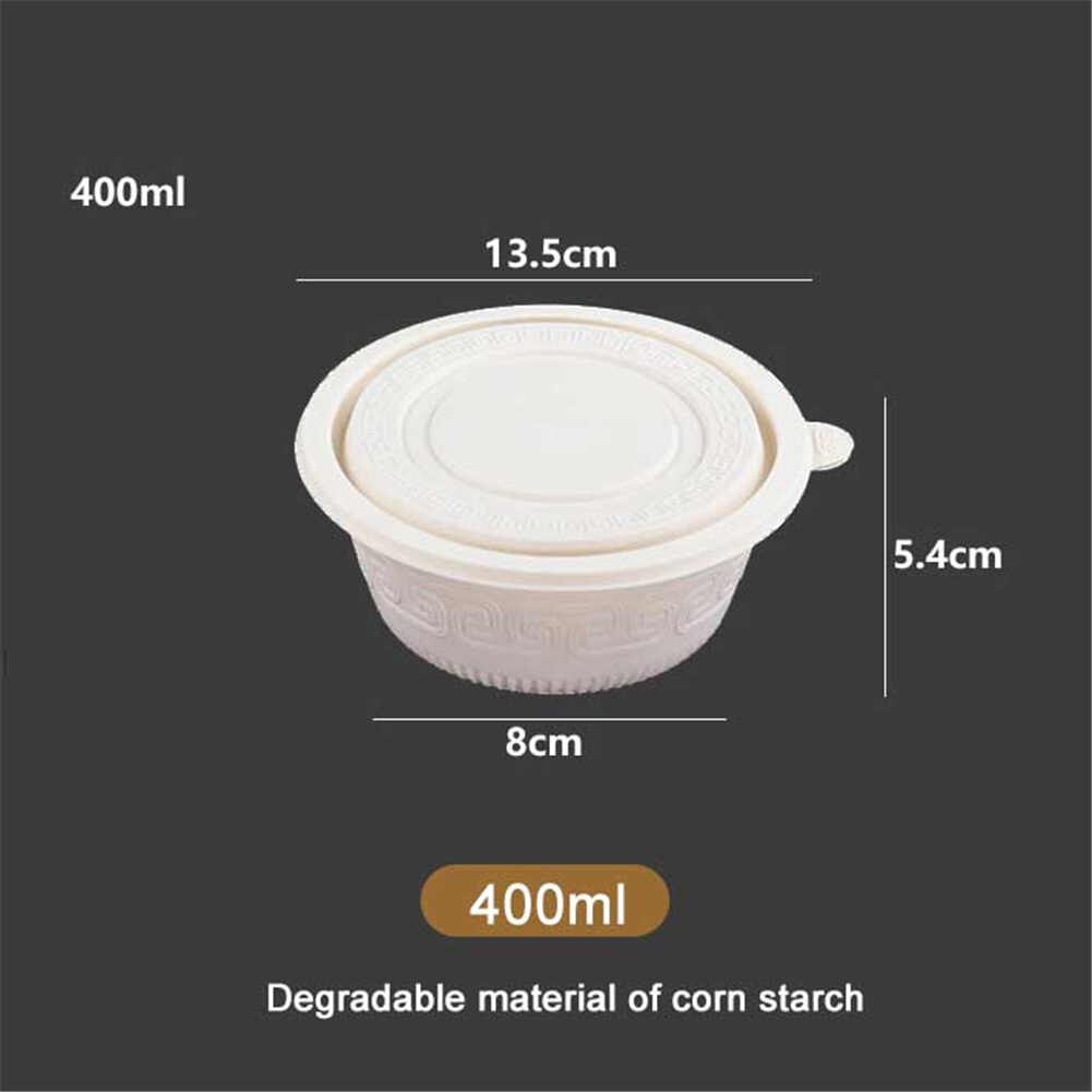 Disposable Round Environment-friendly Degradable Corn Starch Lunch Box Take out Package Box Corn Starch Bento Package Bowl: 400ml