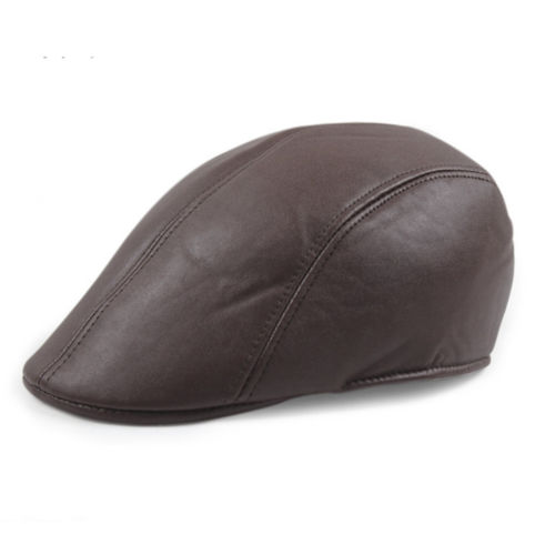 Gorra de hiedra plana de cuero Vintage para hombre, gorro de Newsboy gatsby, gorro de motorista, sombrero de boina: Marrón