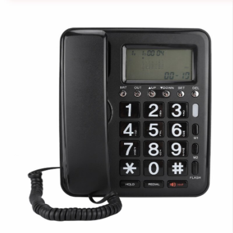 Telefoon met nummerherkenning, vaste lijn voor thuis, kantoor, hotel, stereo, zwarte bekabelde engelse telefoon met luidspreker, voicerecorder