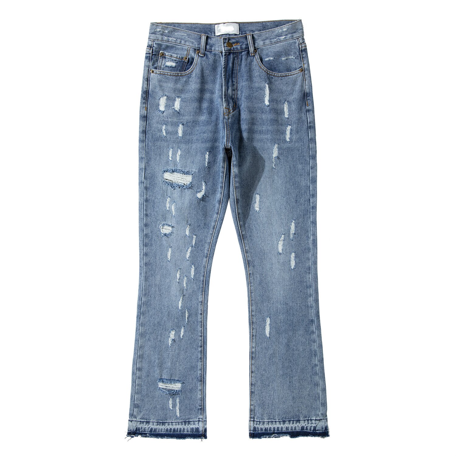 Hommes Denim Flare pantalon Patchwork déchiré trous pantalons décontractés automne hiver Streetwear Hip Hop pantalons longs Joggers jean: Bleu / 36