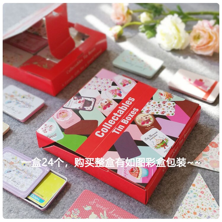 1 doos ( (24 stuks)/partij mini platte blikken opbergdoos/metalen doosje voor bankpassen/cartoon schattig visitekaartjesdoosje
