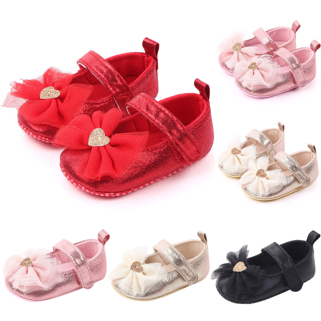 Sapatos de bebê menina, sapatos confortáveis de borboleta para os primeiros passos, sapatos de criança, laço, cor sólida, gancho & loop, fivela, todas as estações sapatos com calçados