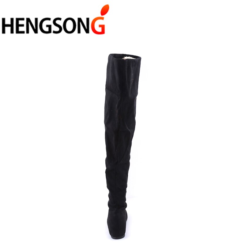 Dames laarzen herfst winter dames platte zool laarzen schoenen over de knie dij hoge suède lange laarzen