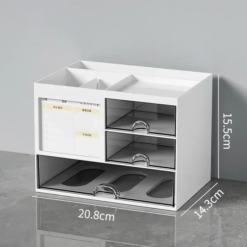 Desktop Storage Box Transparent Storage Box Capacity Transparent Desktop Organizer Drawer Box with Pen Holder Ideal Makeup: Chocolate