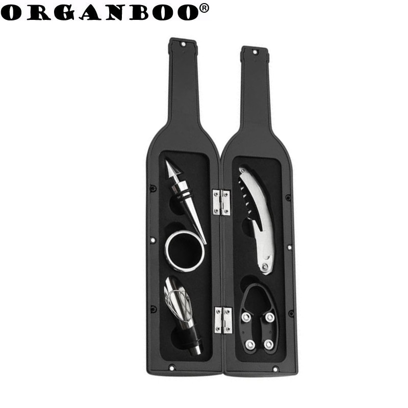 ORGANBOO 5 stks/set Fles-Vormige Houder Wijnfles Corkscrew & Accessoire Set Wijn Tool Set Perfect Flesopener Kurk