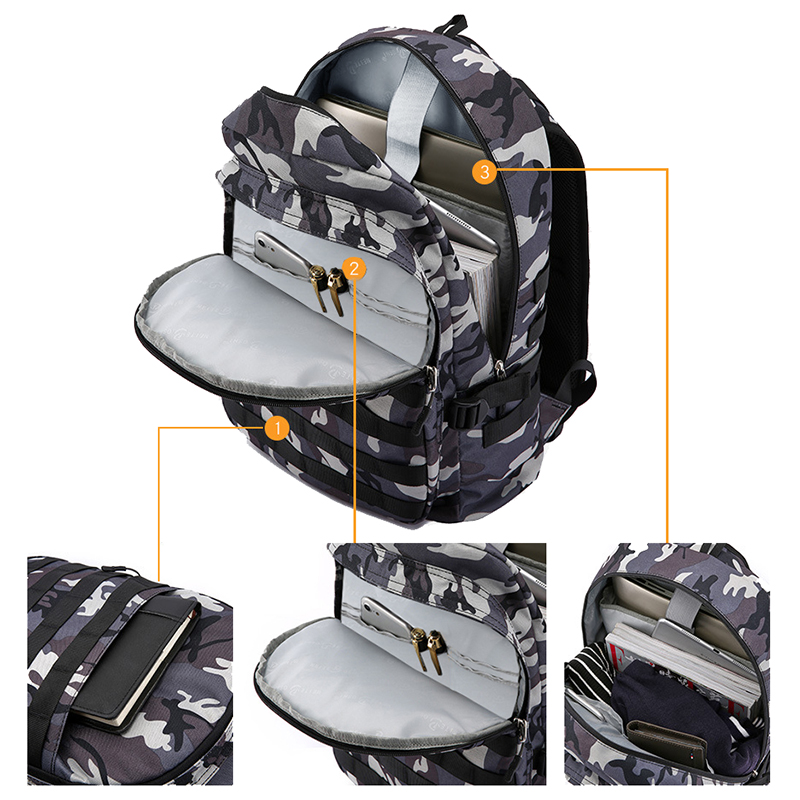 Men's Camouflage Canvas Backpack Adolescent Laptop Bag Student School Travel Knapsack Chicken Eating Game Three-level Pack