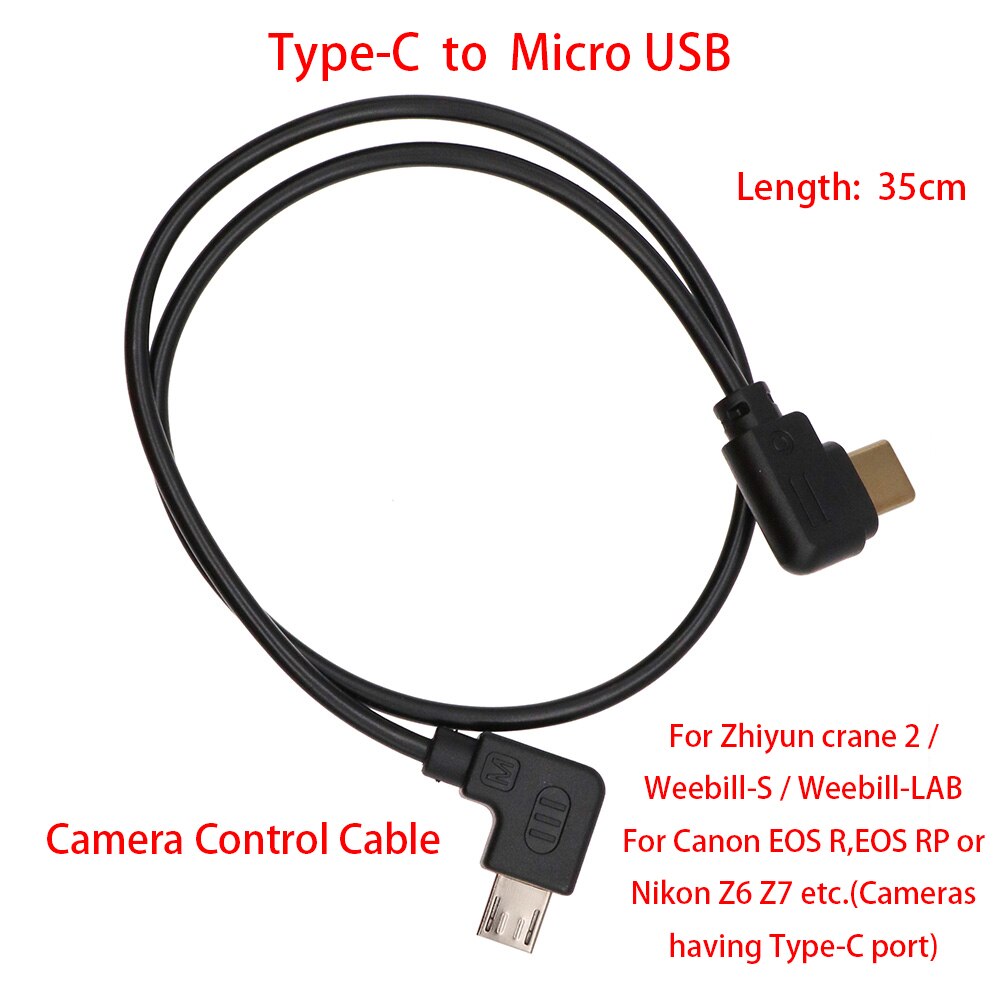 Para estabilizador Zhiyun Crane 2 / Weebill S a Canon EOS R / RP o Nikon Z6 / Z7, etc. Cable de control de 35 cm tipo C a micro USB (2,0)