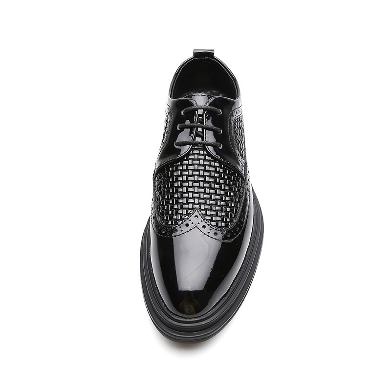 Zapatos Oxford de charol de gran brillo para Hombre Zapatos de vestir de punta de ala de trenzado zapatos negros de vestir de punta de ala