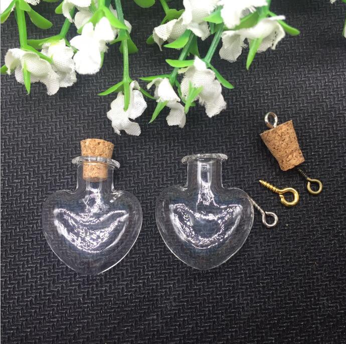 10pcs/lot round heart square stars Teardrop Shape Mini Glass bubble Bottles Jars with Cork stopper Wish Note Craft Bottle: Rhodium Plated