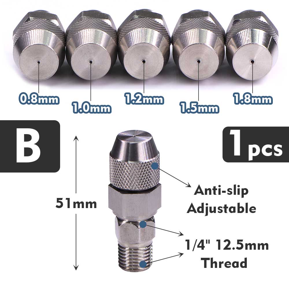 0.8-1.8mm 1/4" 1/2" Misting Nozzles Adjustable Atomization Sprayer Stainless Steel Adapter Garden Irrigation Cooling Watering: Gold / 1/4''