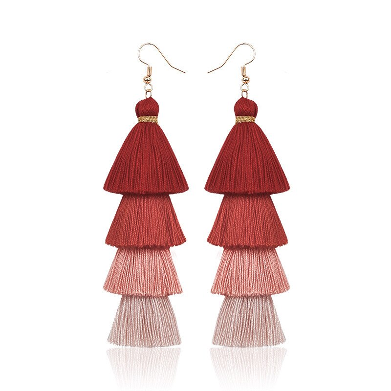 Bohemian 4 Gelaagde Kwastje Oorbellen Voor Vrouwen Etnische Lange Fringe Multi kleur Verklaring Dangle Earring Meisjesschoenen Sieraden: Goud-kleur