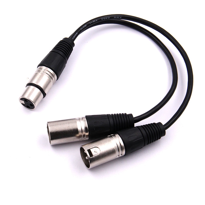 Original 3 Pin XLR FEMALE Jack To Dual 2 MALE Plug Y SPLITTER Cable Adaptor 1 FT Foot Cord