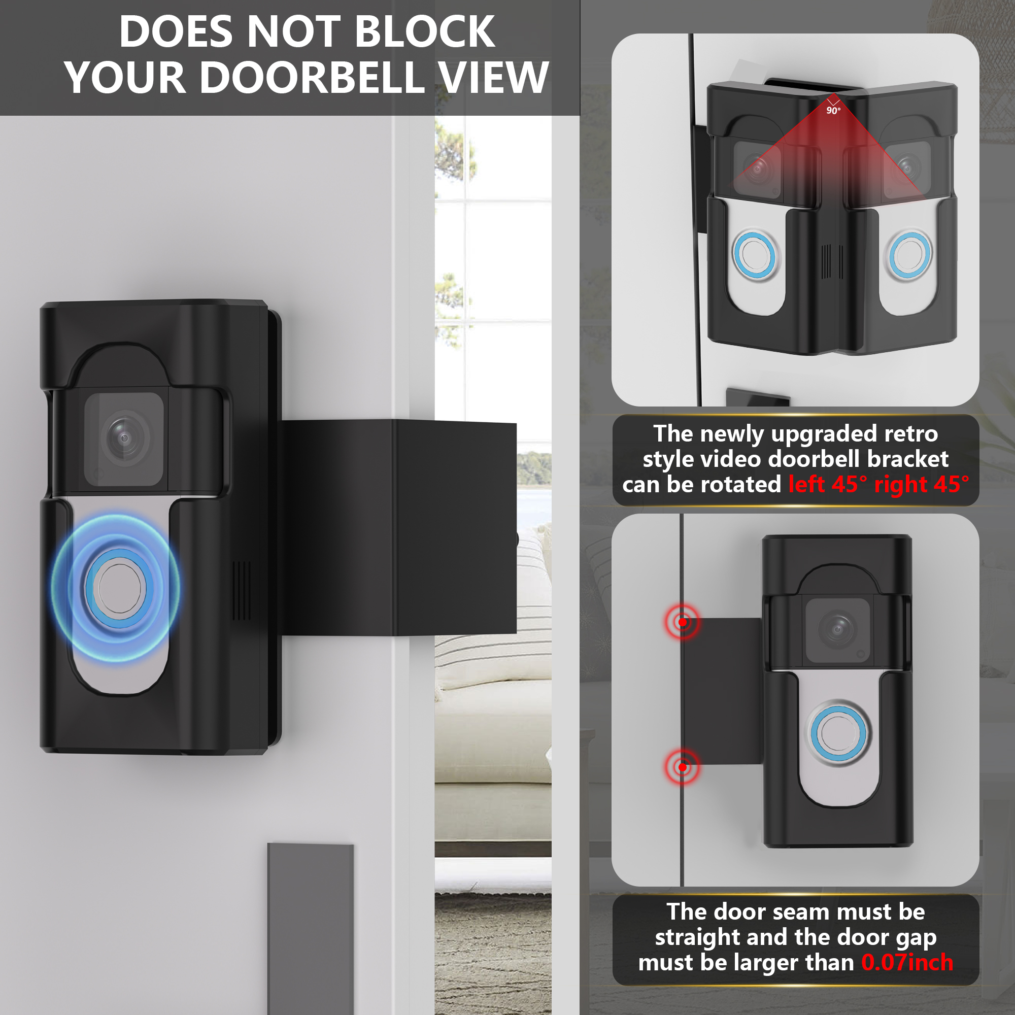 Support de sonnette antivol sans perçage, housse de protection pour sonnette vidéo, angle réglable, 45 °, gauche, droite