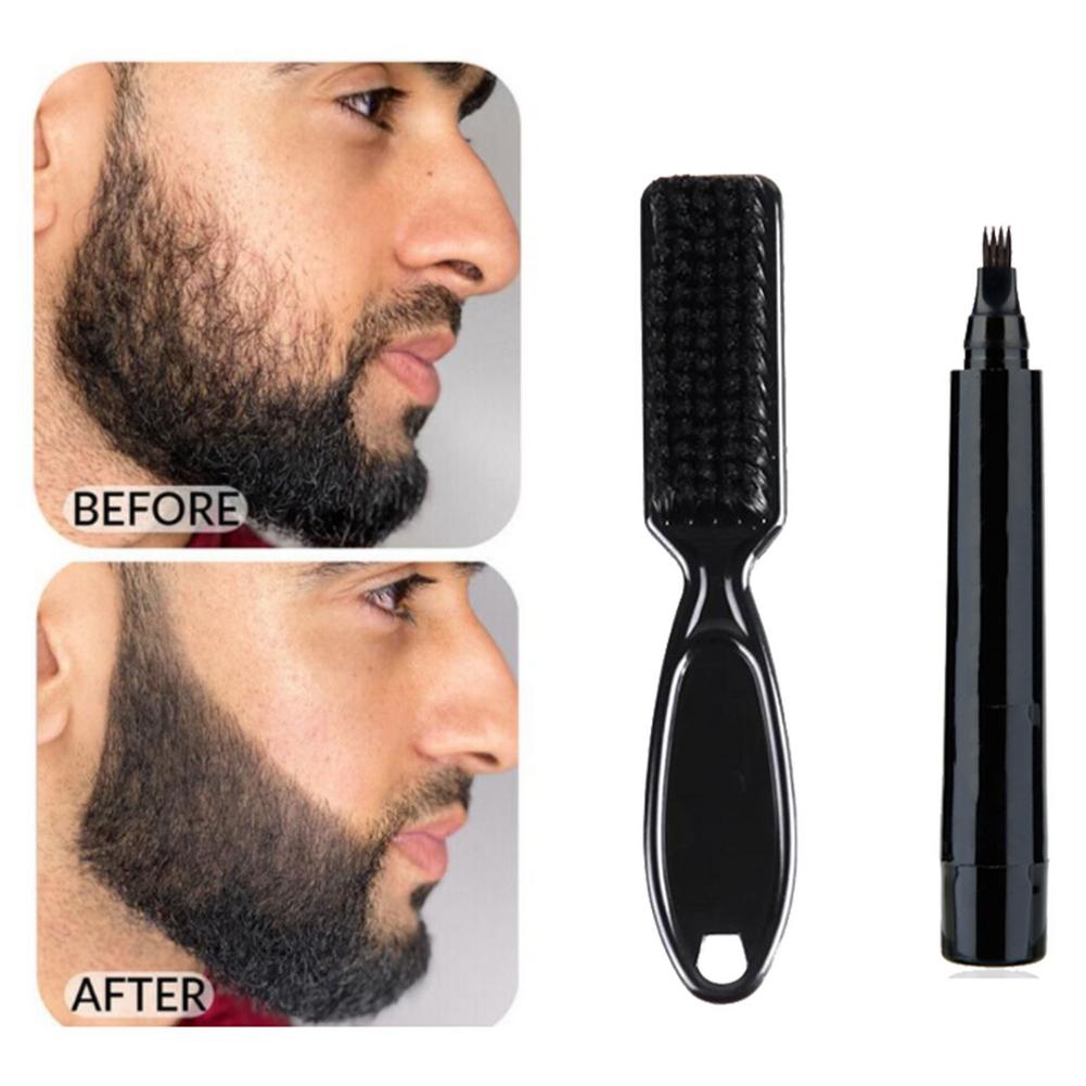 Pluma de barba impermeable para hombre, lápiz y cepillo, potenciador de barba, bigote, colorante, moldeador de pelo, herramientas de lápiz, 2 colores