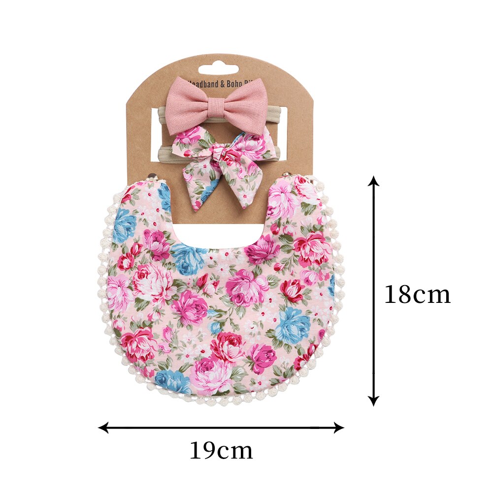 Conjunto de Baberos con diadema para bebé, toalla con borla para Saliva, Bandana con estampado Floral, lavable, paño para eructar, alimentación de bebé, 3 unids/set