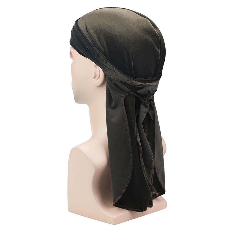Mannen Fluwelen Lange Staart Durag Hip Hop Tulband Ademend Bandana Hoed Fluwelen Zijdeachtig Satijn Durag Doen Doo Du Rag Lange staart Headwrap: Coffee