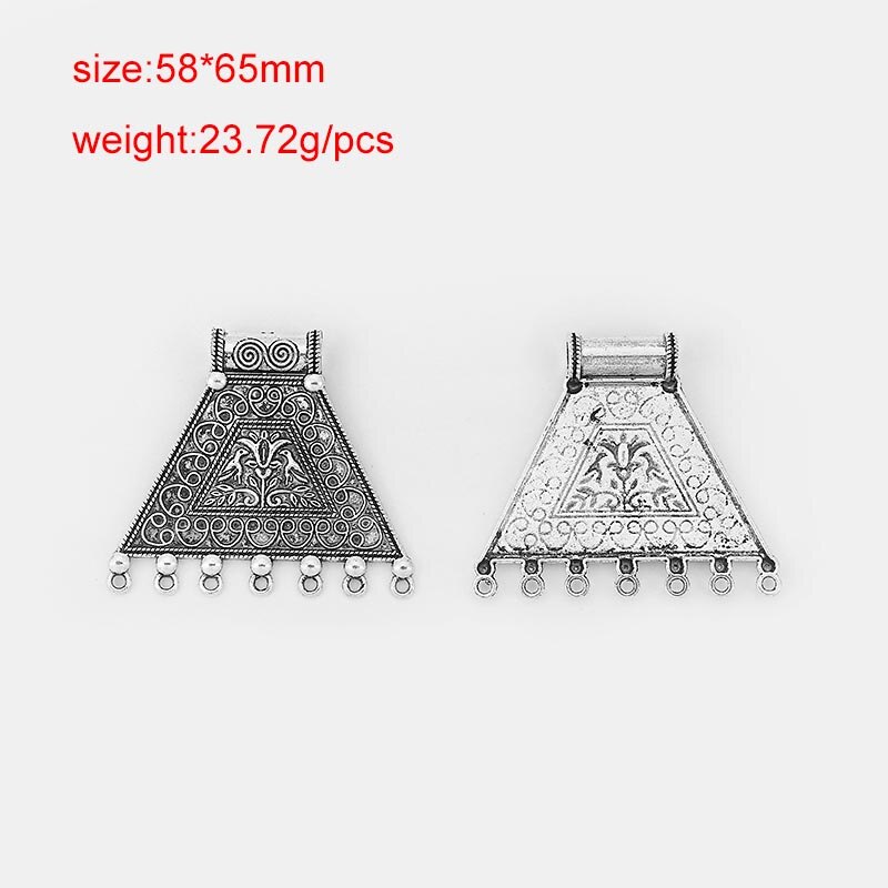 2pcs Ethnic Large Pendant Jewelry Embossed Flower Boho Bohemia Necklace Pendant Connector For Tassel Pendant Jewelry Findings: 11