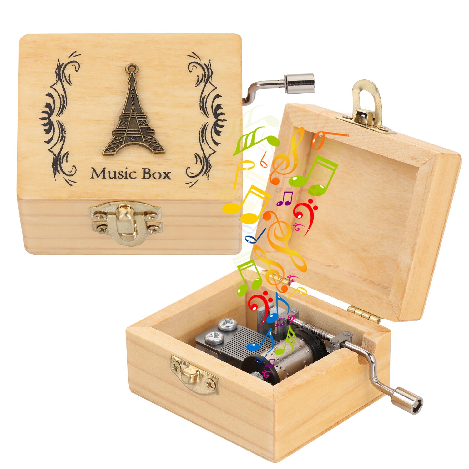 1PC Antique Music Box Wooden Hand Crank Classical Musical Boxes Children's Birthday Mother's Thanksgiving Day Memorial