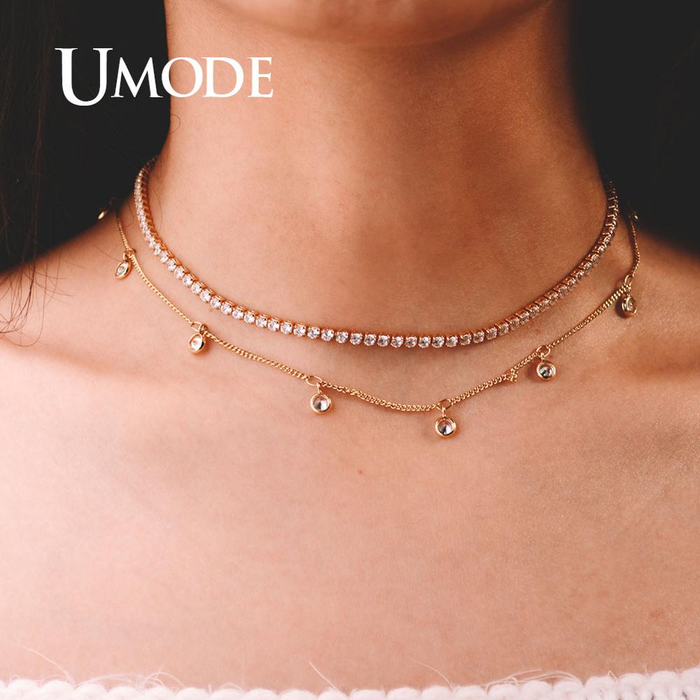 UMODE collane da Tennis con zirconi cubici arcobaleno per donne ragazze girocollo in oro collana a strati di moda gioielli colorati CZ UN0393