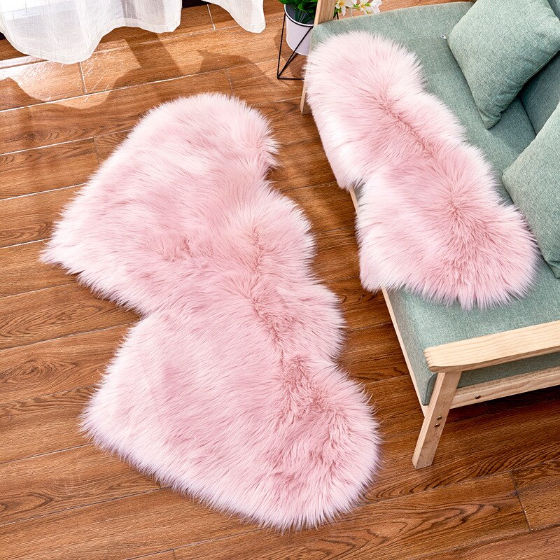 Pluche lange wol faux fur cupido tafel mat liefde double heart baby foto props mat winter harige dikke warm ontvangende deken: light pink 35X70cm