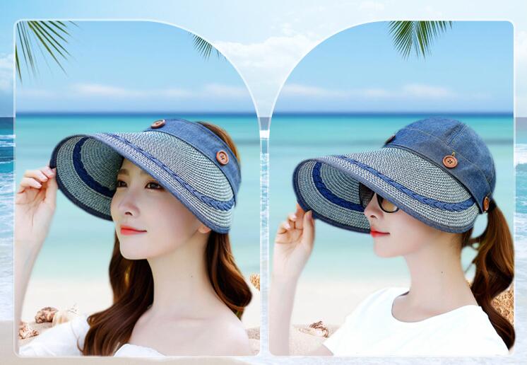 1pcs/lot korean style woman casual patchwork sun cap female beach large brim sun cap