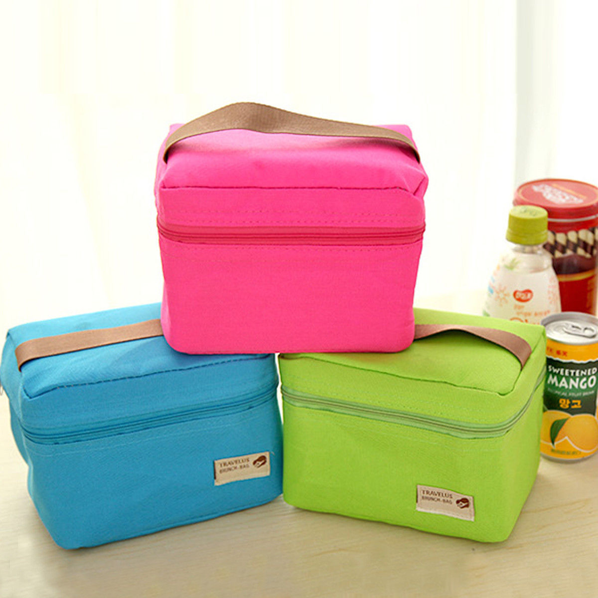 Portable Thermal Travel Picnic Lunch Box Storage Bag Waterproof Picnic Carry Tote Lunchbags Green Blue Gray Rose Red