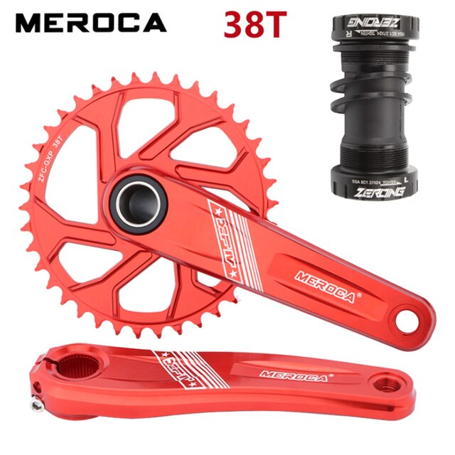 MEROCA MTB Crankset 170mm GXP 32/34/36/38T Narrow Wide Chainring Aluminium Alloy Mountain Bike Crank Set GXP Crank: Red With BB 38T