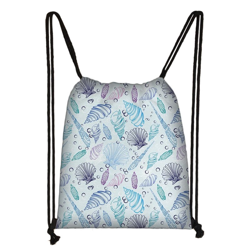Zee Conch Tekening Afdrukken Trekkoord Tas Vrouwen Opbergtas Jongens Meisjes Casual Fish Zeester Patroon Reistassen Boekentas: skdconch03