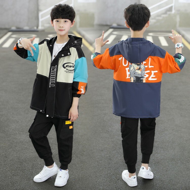 Boys Spring Jacket Children Long Sleeve Hooded Active Windbreaker Teenage Clothes Big Boys Sport Coat Boys Outwear
