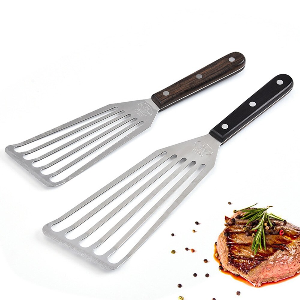 Pala multifuncional de acero inoxidable para freír bistec, pala para pescado, pala para Anguila, herramienta de cocina con mango de madera