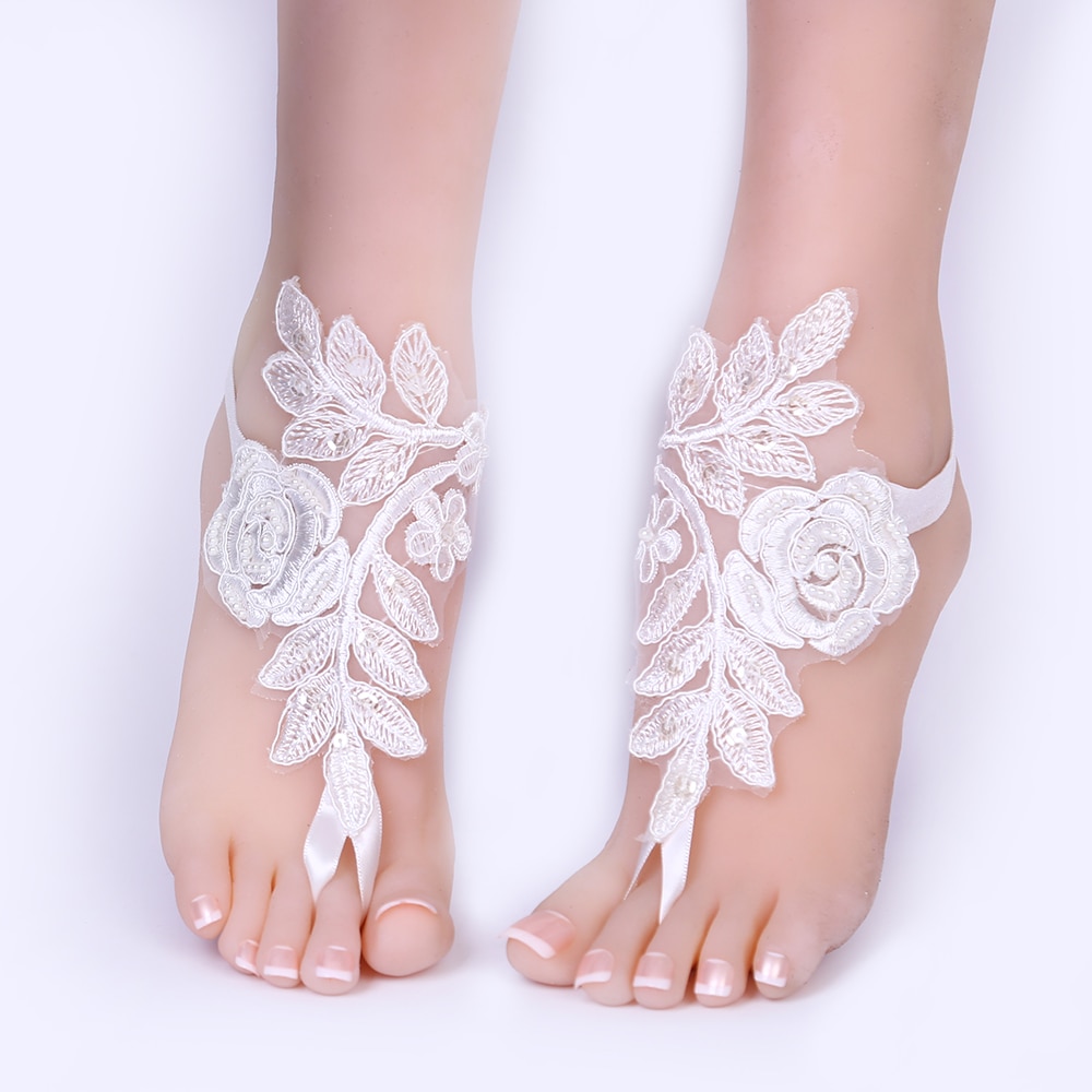 Foot Chain Lace Ankle Bracelet Bridal Beach Wedding Barefoot Sandals Women white black