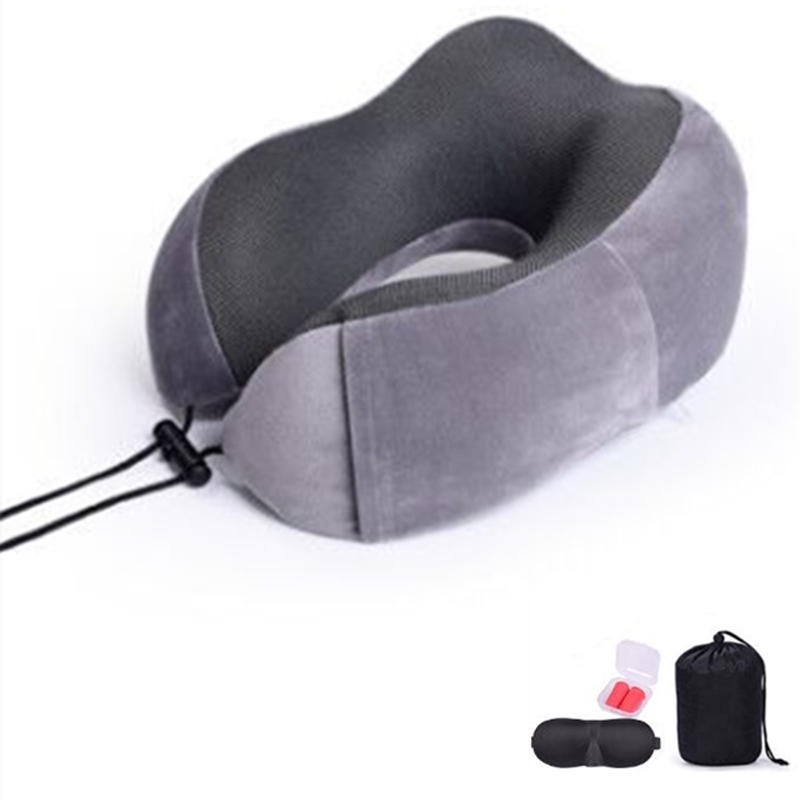 U-Shape Travel Pillow Soft Slow Rebound Neck Pillow Solid Neck Cervical Healthcare Pillow Bedding Travel Pillow Neck Massage: grey set