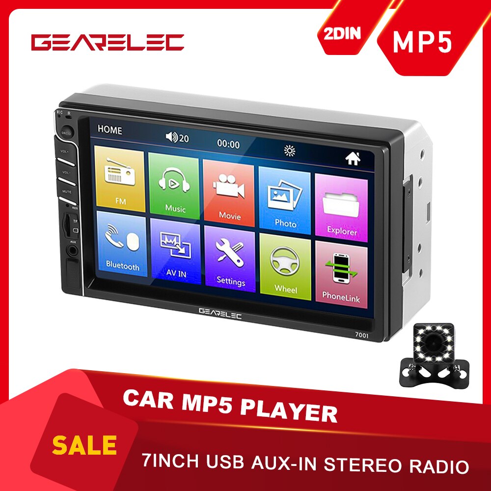 GEARELEC 7inch Car MP5 Player 7001 Car Stereo Radio Bluetooth USB TF AUX-In TF Car Multimedia Player FM Receiver 2DIN Car Radio