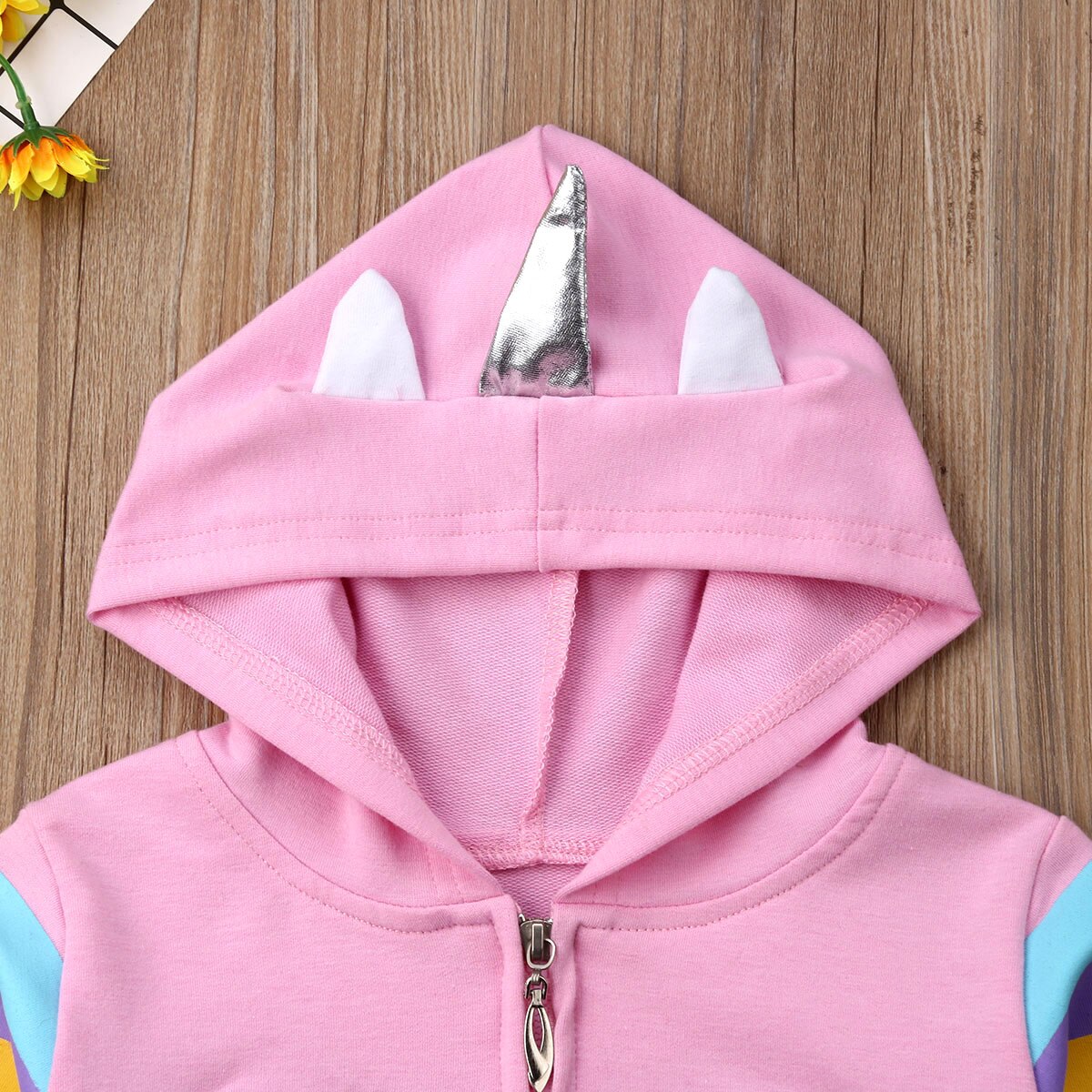 Niños pequeños de primavera, niñas, Tops con capucha de unicornio, chaqueta con cremallera y capucha de manga larga a rayas, abrigo, sudadera, ropa