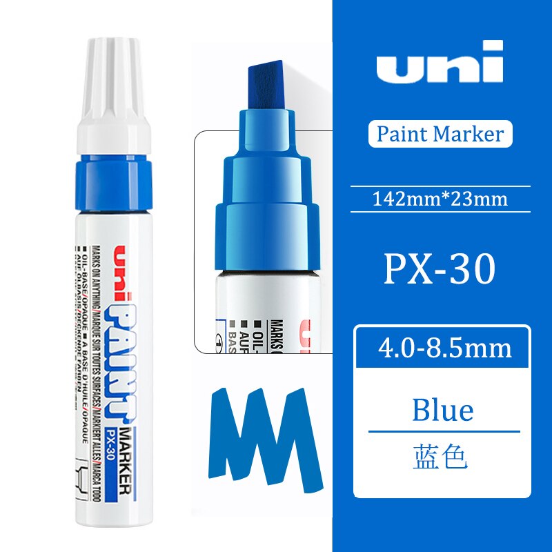Uni PX-30-marcador de pintura permanente, 7 colores disponibles, 8,5mm, Pintura de coches, bolígrafo de firma de boda, 1 Uds.: blue 1Pcs