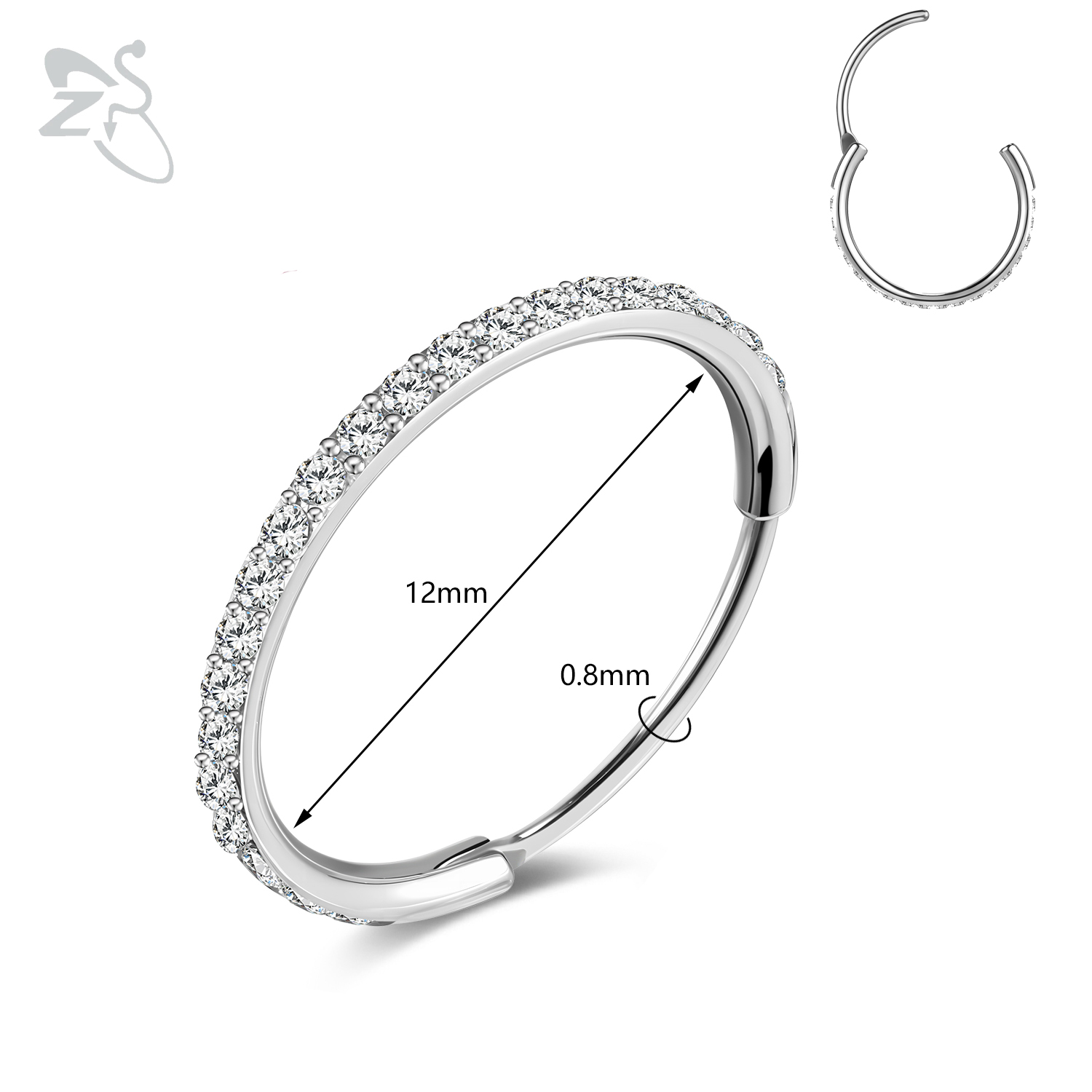 Zs 1pc runde krystal næse piercing sølvfarvet septum ring rustfrit stål næse clicker brusk piercing 20g kropssmykker: Rose guld farve
